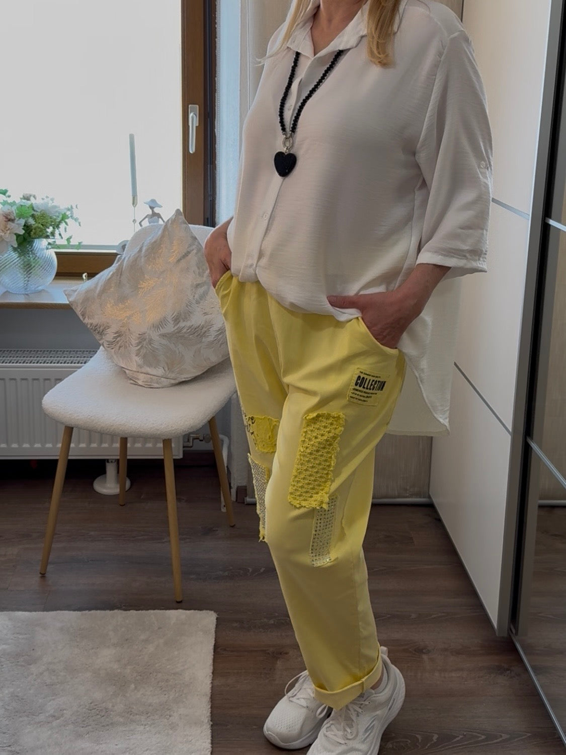 Longbluse mit 3/4 Arm in weiß