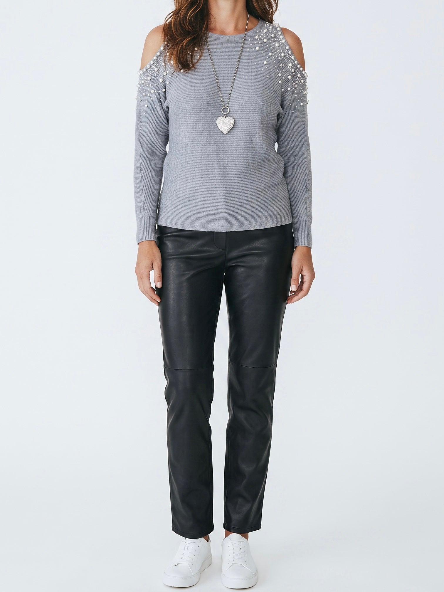 Eleganter Feinstrick Off - Shoulder Pullover mit Glitzer und Pailletten in 2 Farben