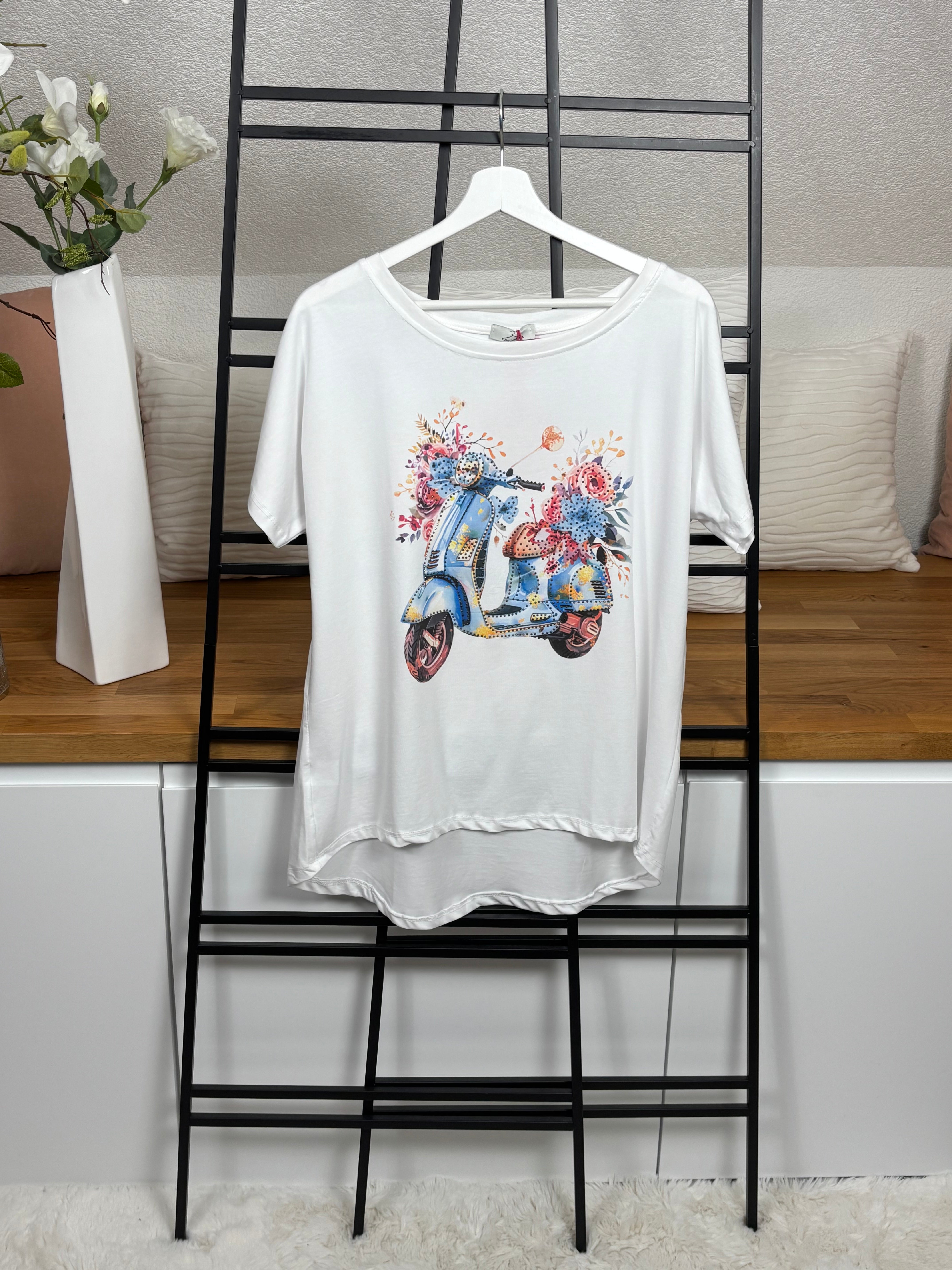 !!!!KEINE RETOURE MÖGLICH!!!! Damen - T - Shirt „Roller“ Einheitsgrösse Gr. 36 - 44 in weiß - bunt