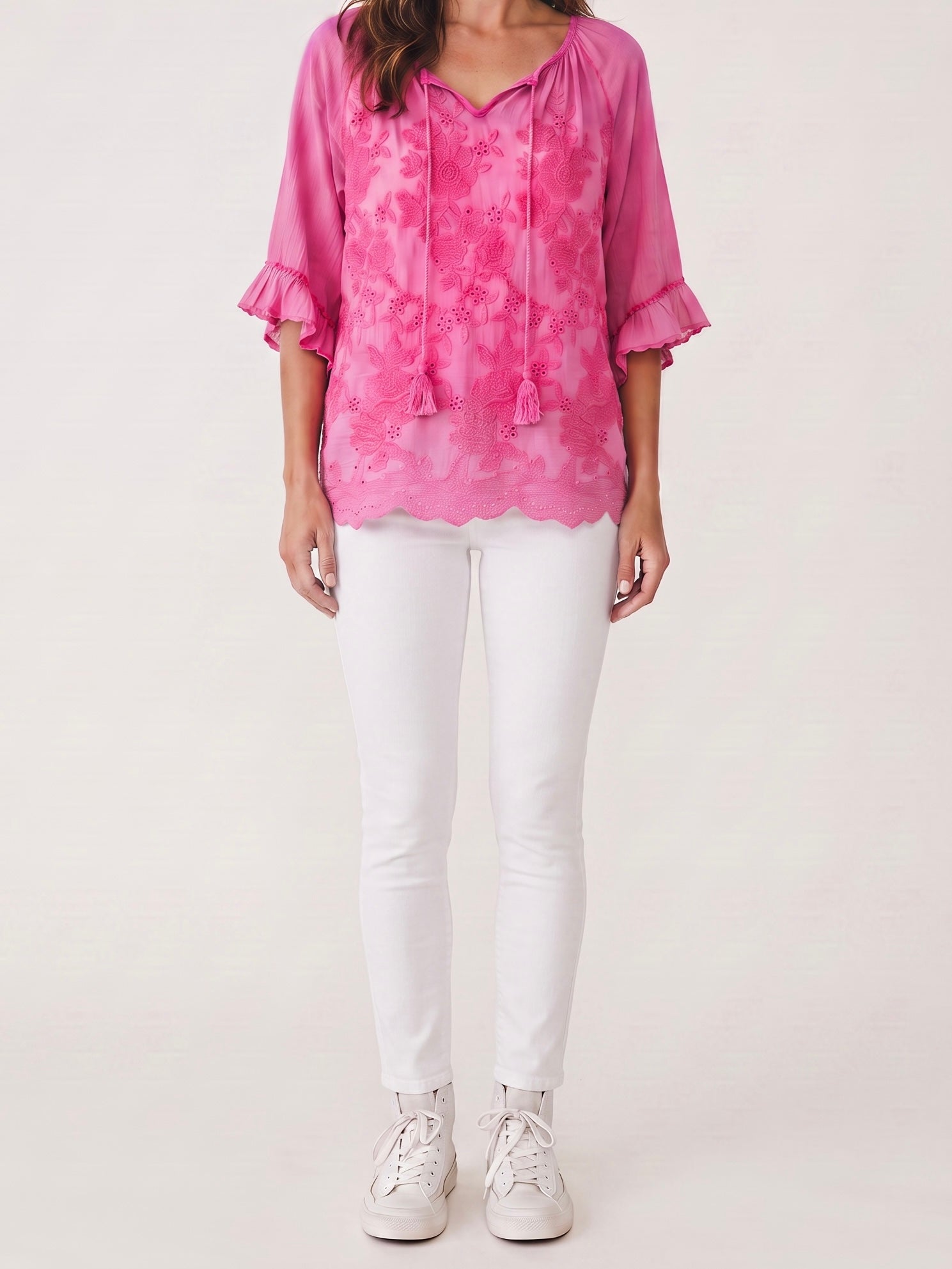 Boho - Tunika mit Blüten in pink