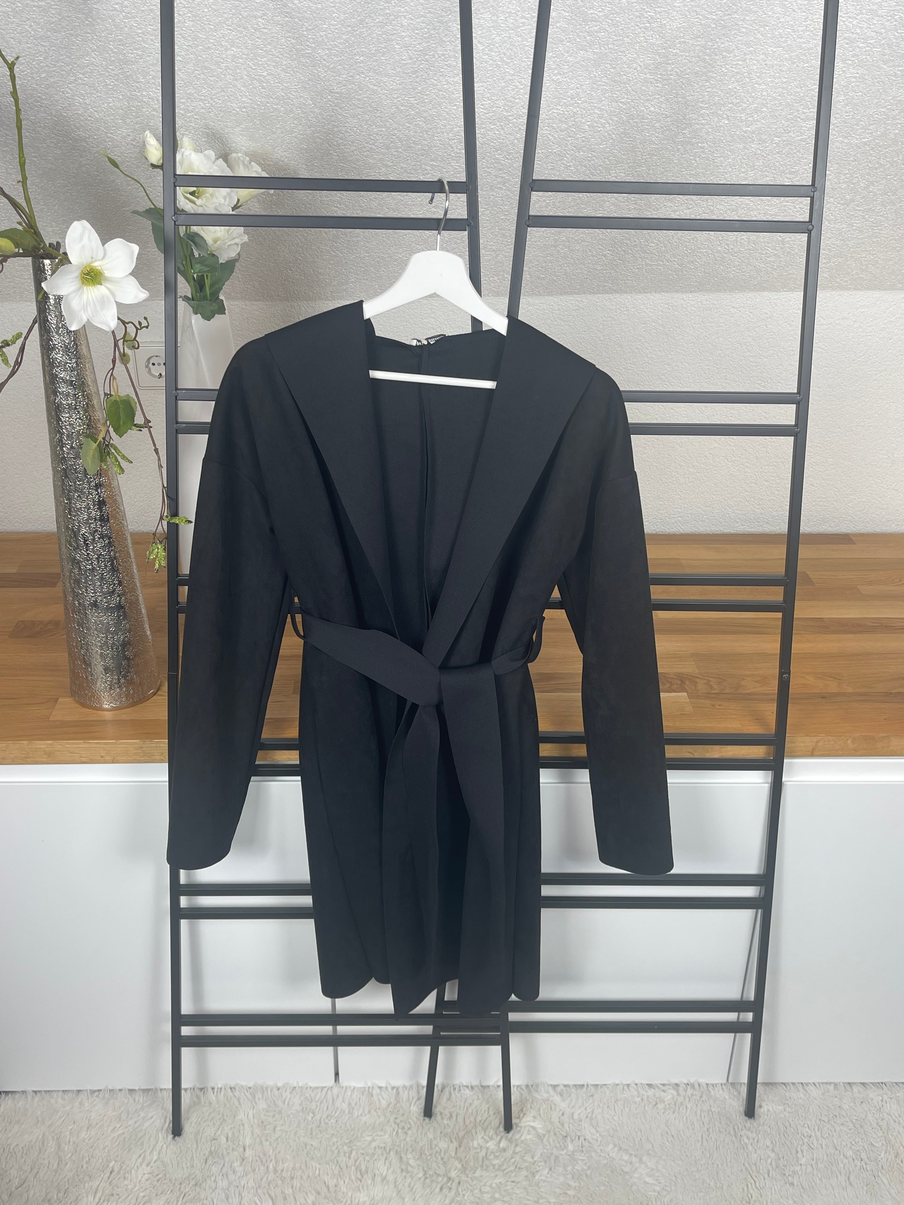 Eleganter Damen - Mantel mit Bindegürtel „Wildlederoptik“ Einheitsgrösse Gr. 36/37 in schwarz