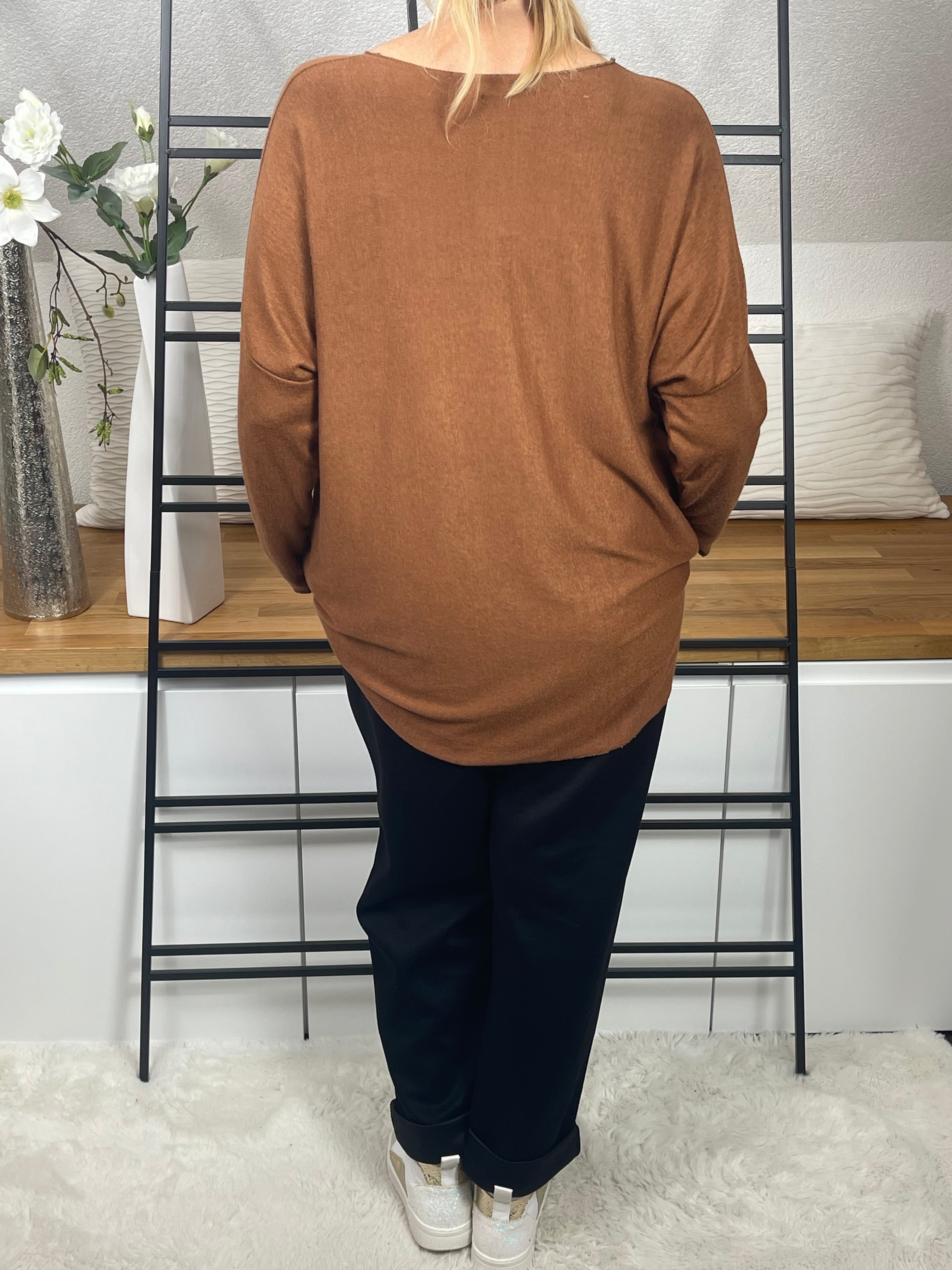 Damen - Feinstrick - Pullover „Herz“ Einheitsgrösse Gr. 38 - 44 in schoko