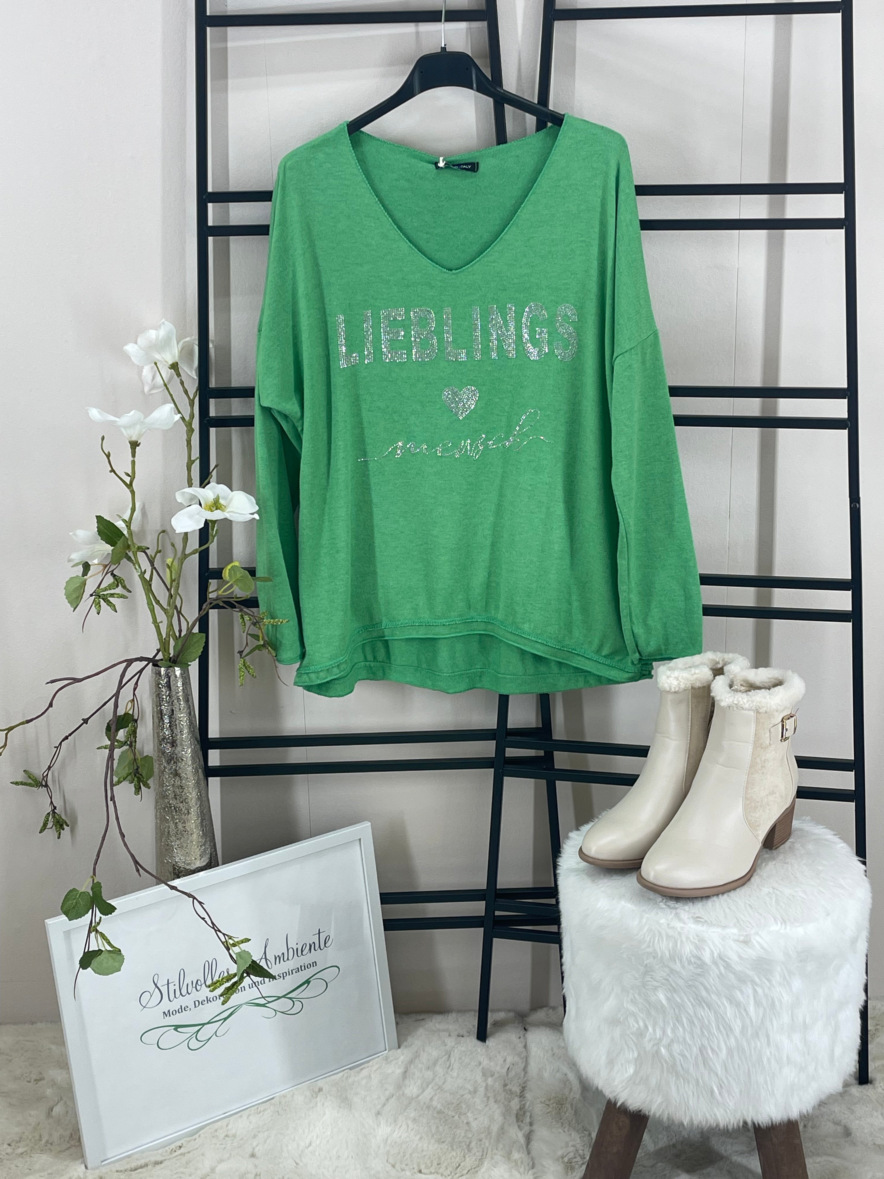 Pullover „Lieblingsmensch“ Einheitsgrösse Gr. 36 - 42 in grün