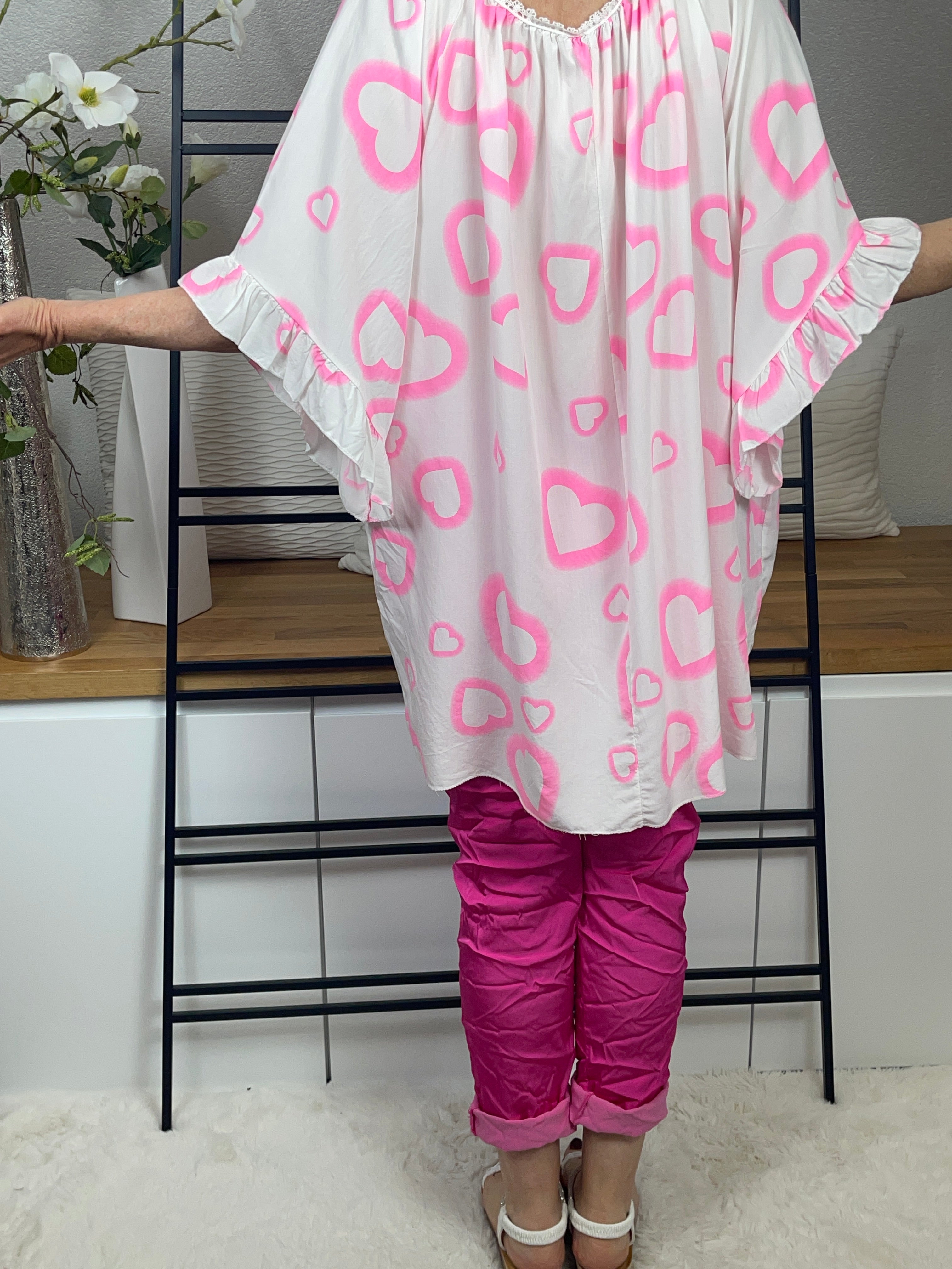 Damen Tunika mit „Herzle“ Einheitsgrösse Gr. 44 - 48+ in 3 Farben