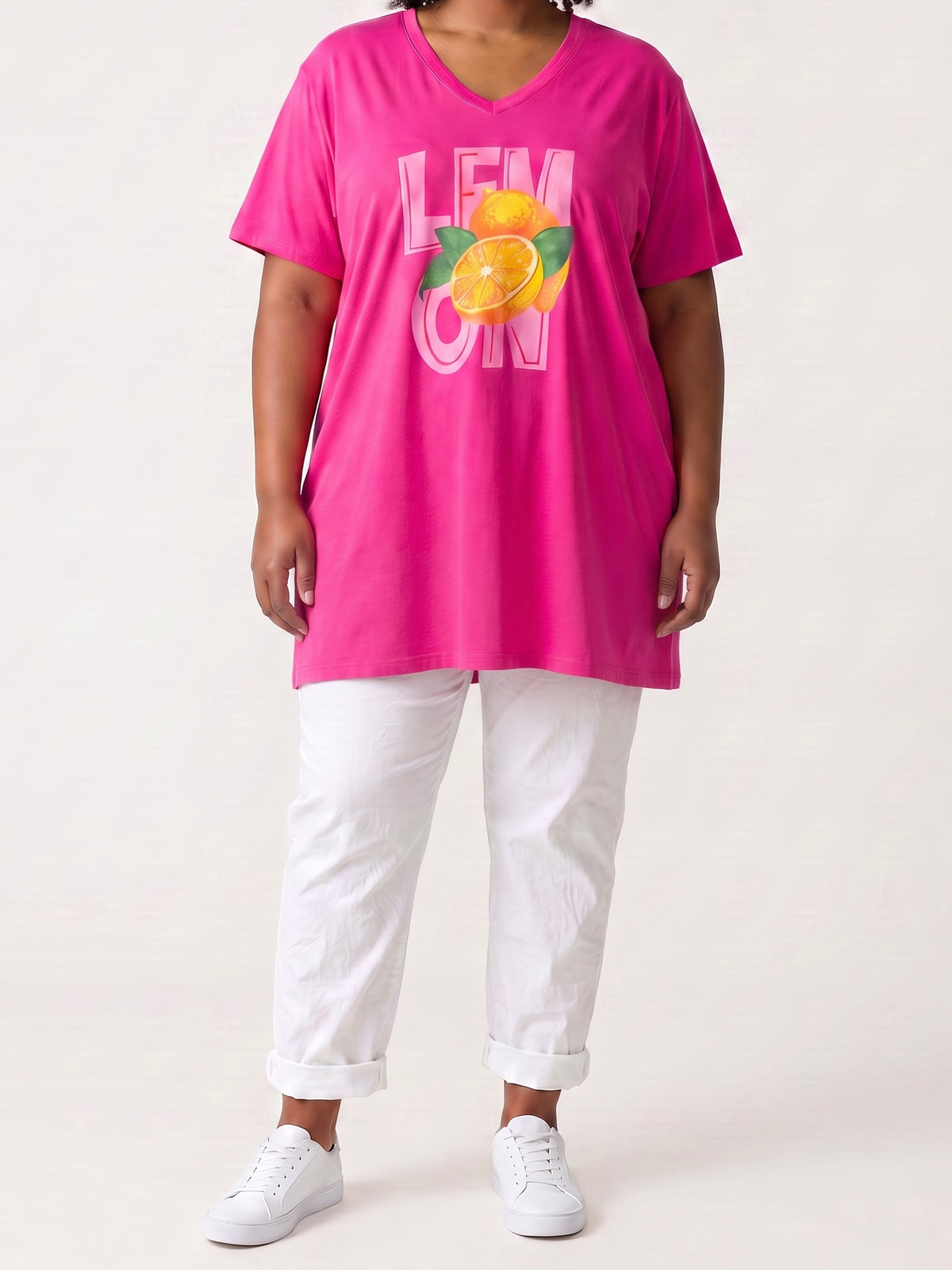 V - Shirt Kurzarm mit „Lemon Print“ in 4 Farben