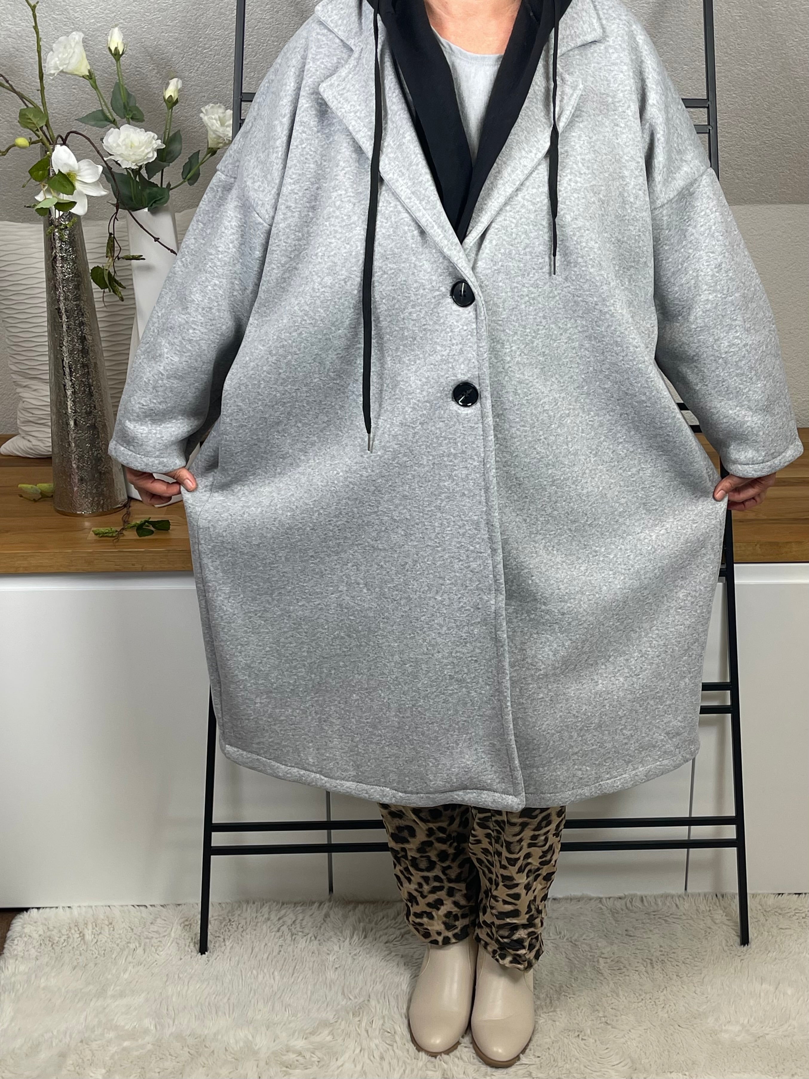 Damen Mantel mit Kapuze Einheitsgröße 44 - 52/54 in 2 Farben