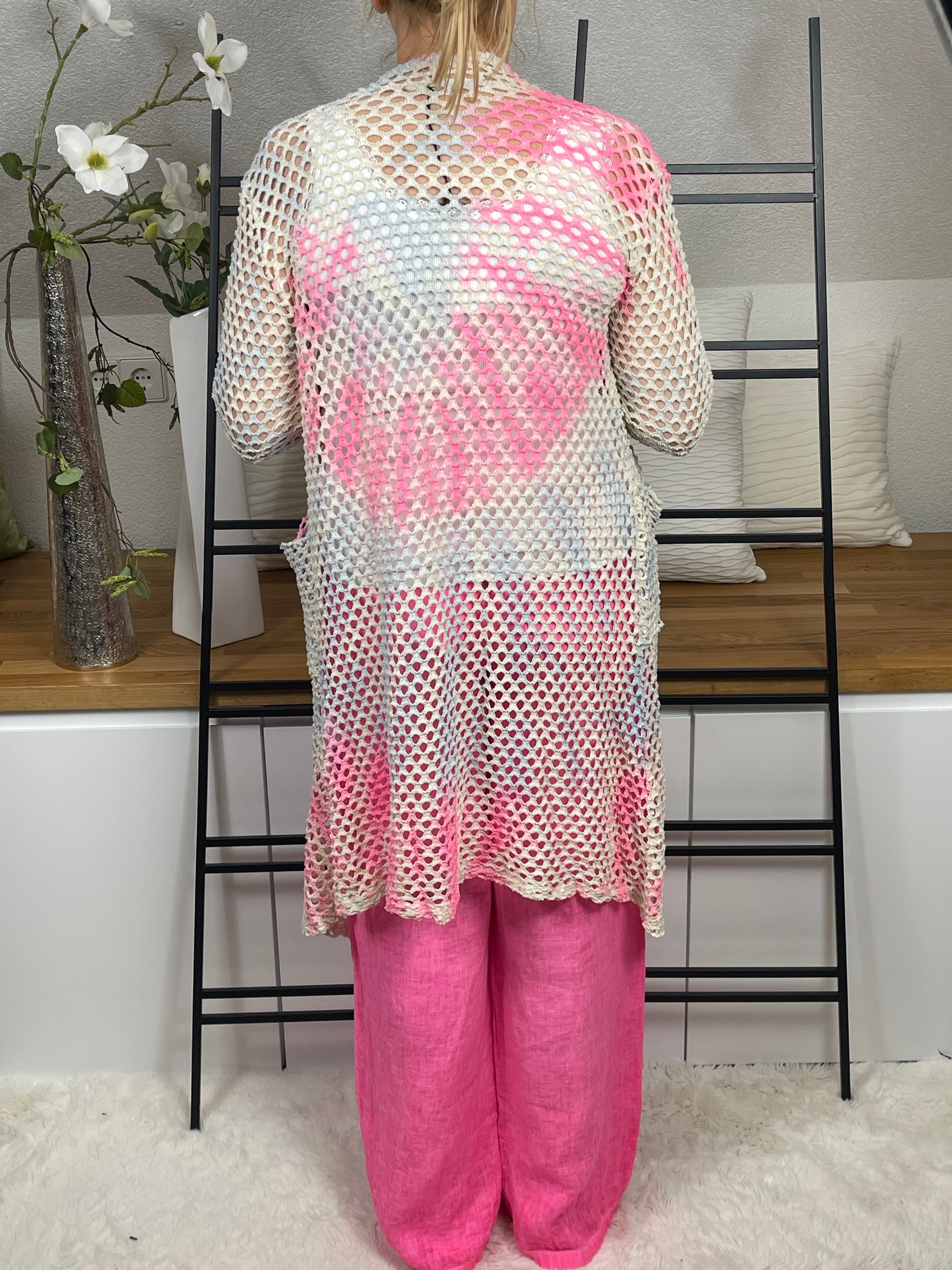 Damen - Cardigan „Netzoptik“ Einheitsgrösse Gr. 36 - 40/42 in neonfarben