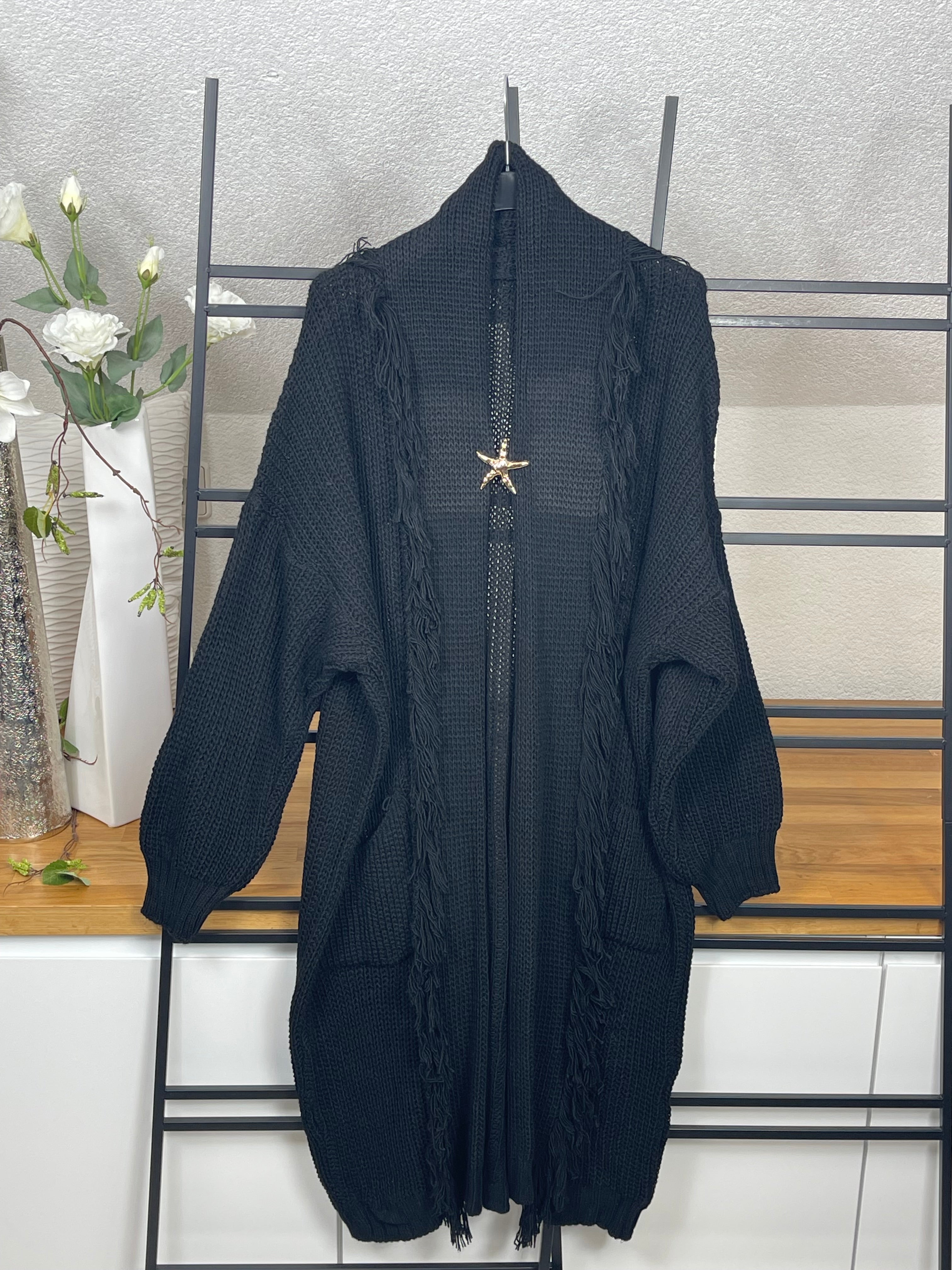 Damen Strickmantel mit Brosche Einheitsgrösse Gr. 38 - 54 in 7 Farben