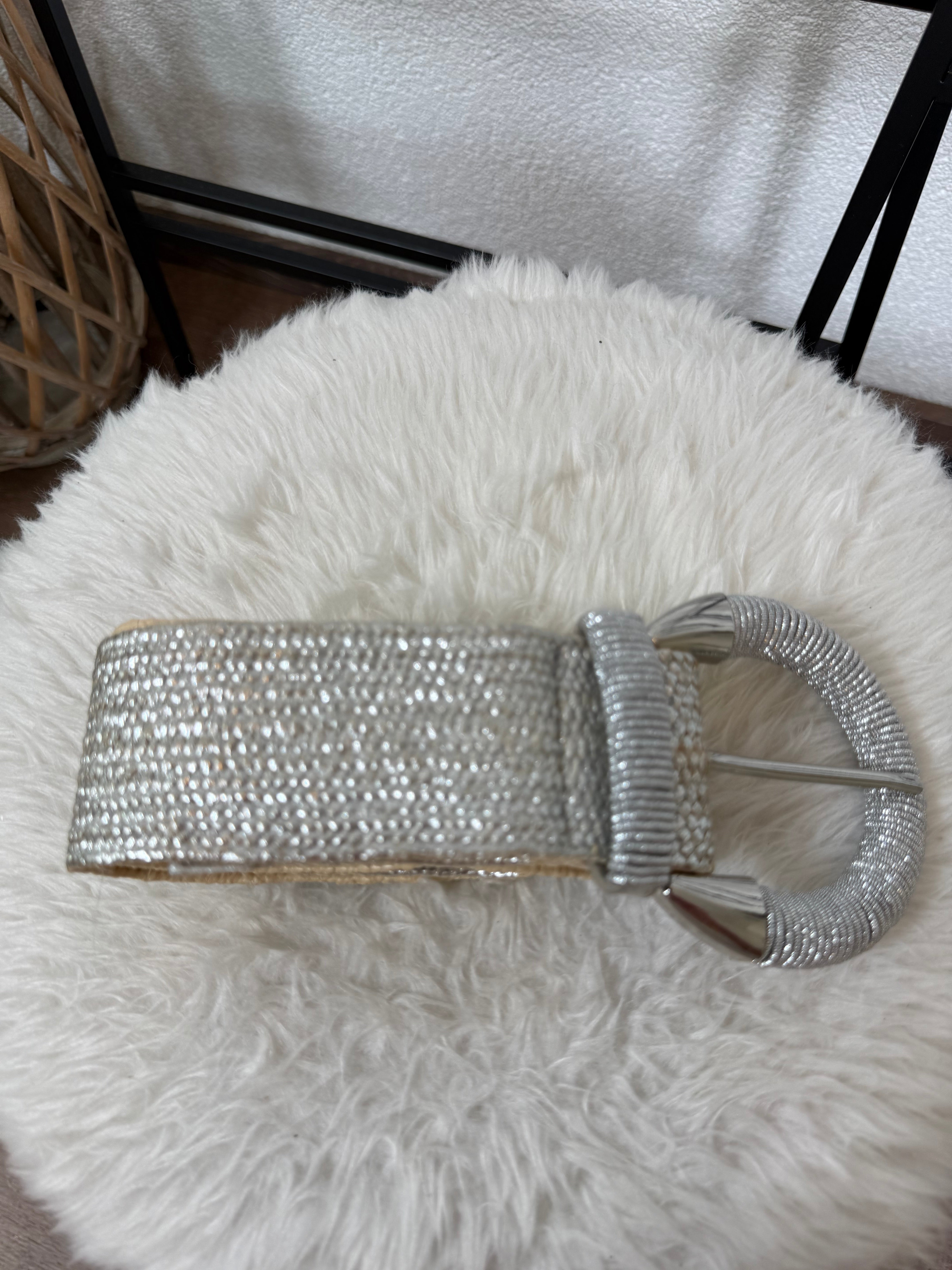 Stretch - Gürtel mit Glitzer in silber