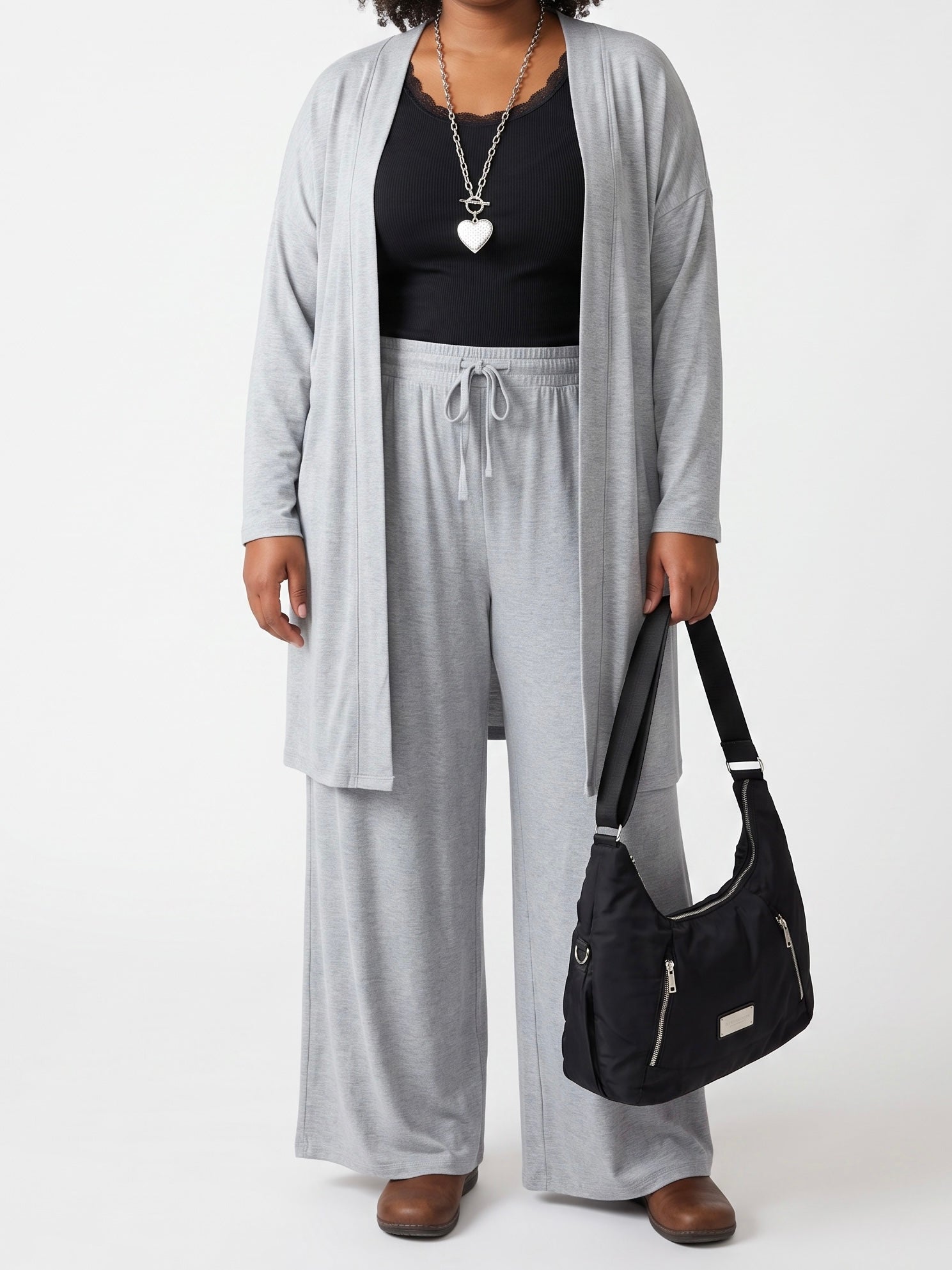 2 tlg. Feinstrick - Kombination - Hose mit elastischem Bund und Cardigan in 3 Farben