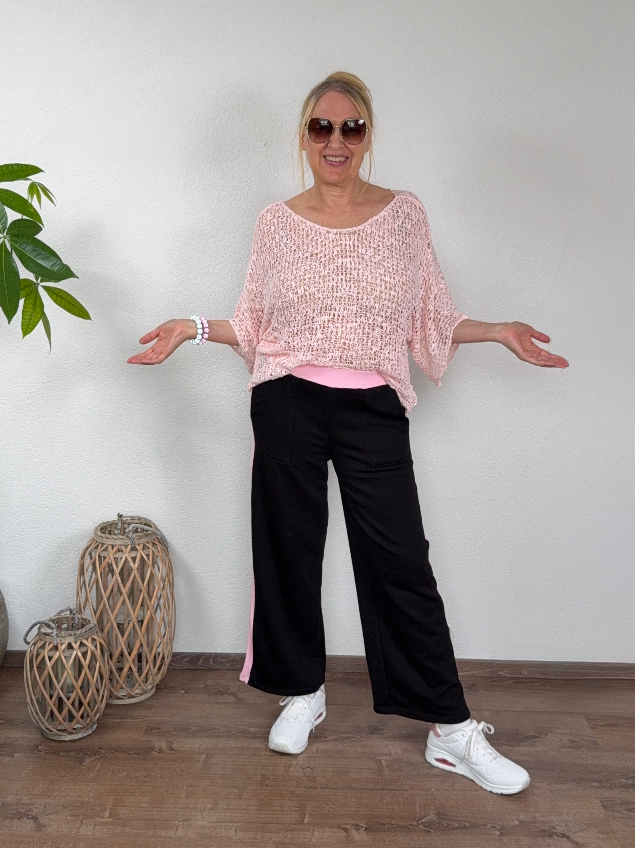 Elastische Hose mit breitem Bund und Galonstreifen in 6 Farben