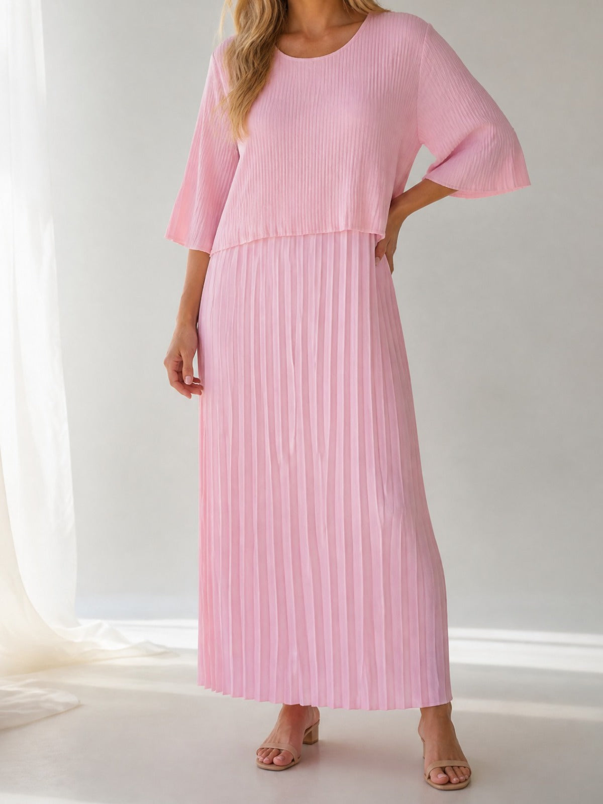 Tolles „Plissee“ Maxi Kleid Einheitsgröße Gr. 44 - 50 in 3 Farben