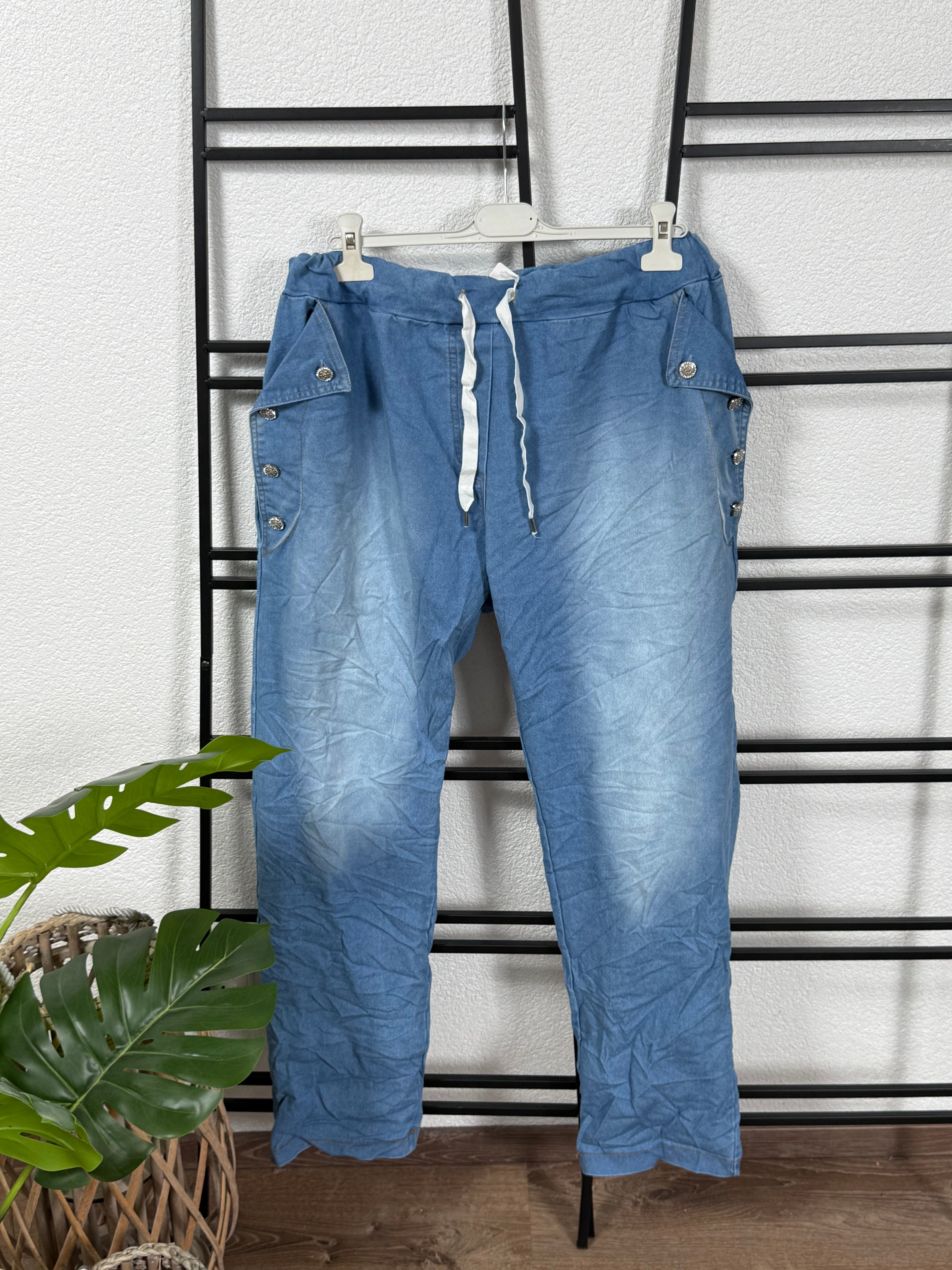 Jeans - Jogpant mit edler Knopfleiste Gr. 46 - 54 in blau