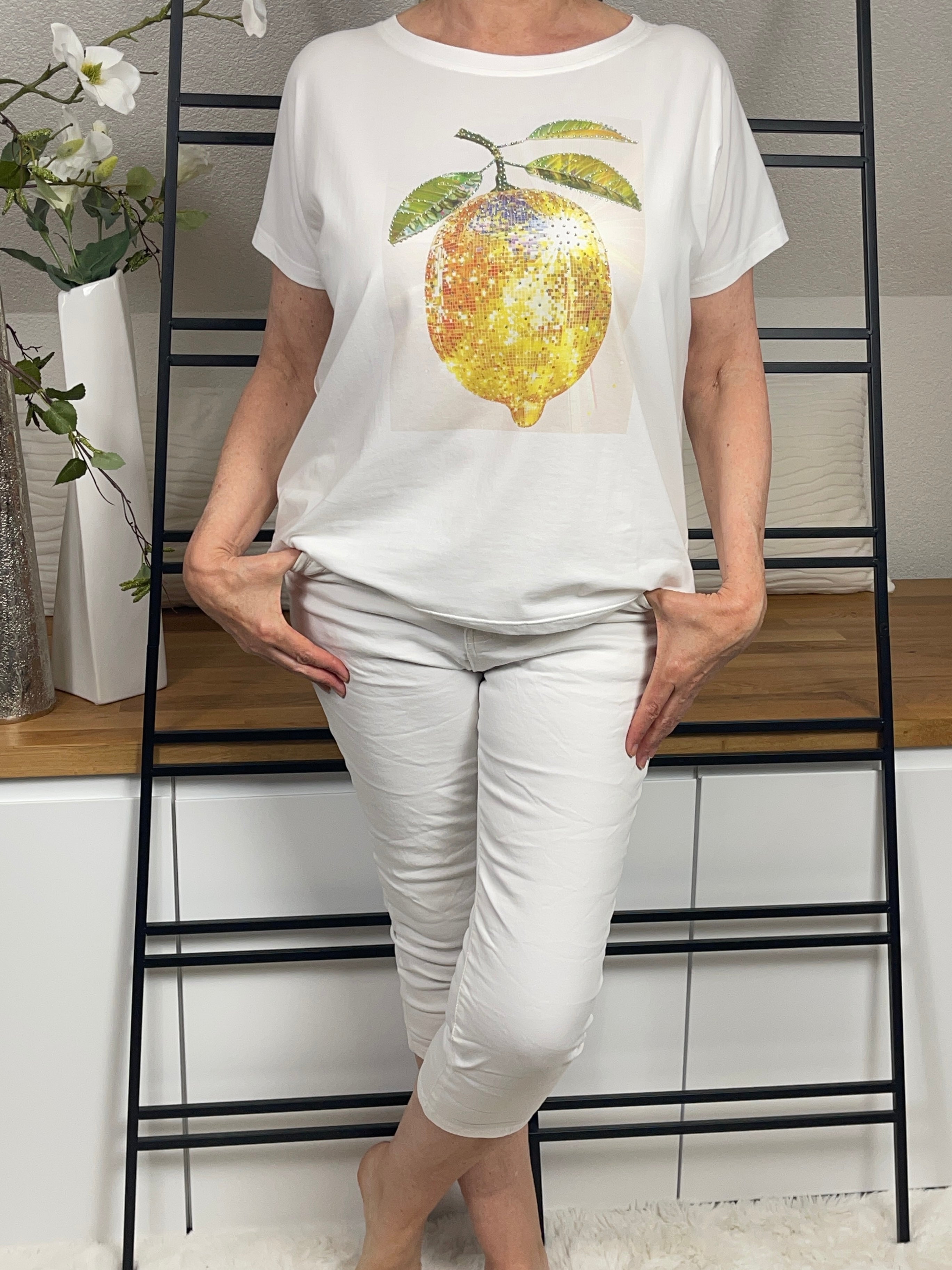 !!!!KEINE RETOURE MÖGLICH!!!! Damen - T - Shirt „Zitrone“ Einheitsgrösse Gr. 38 - 44 in weiß - gelb