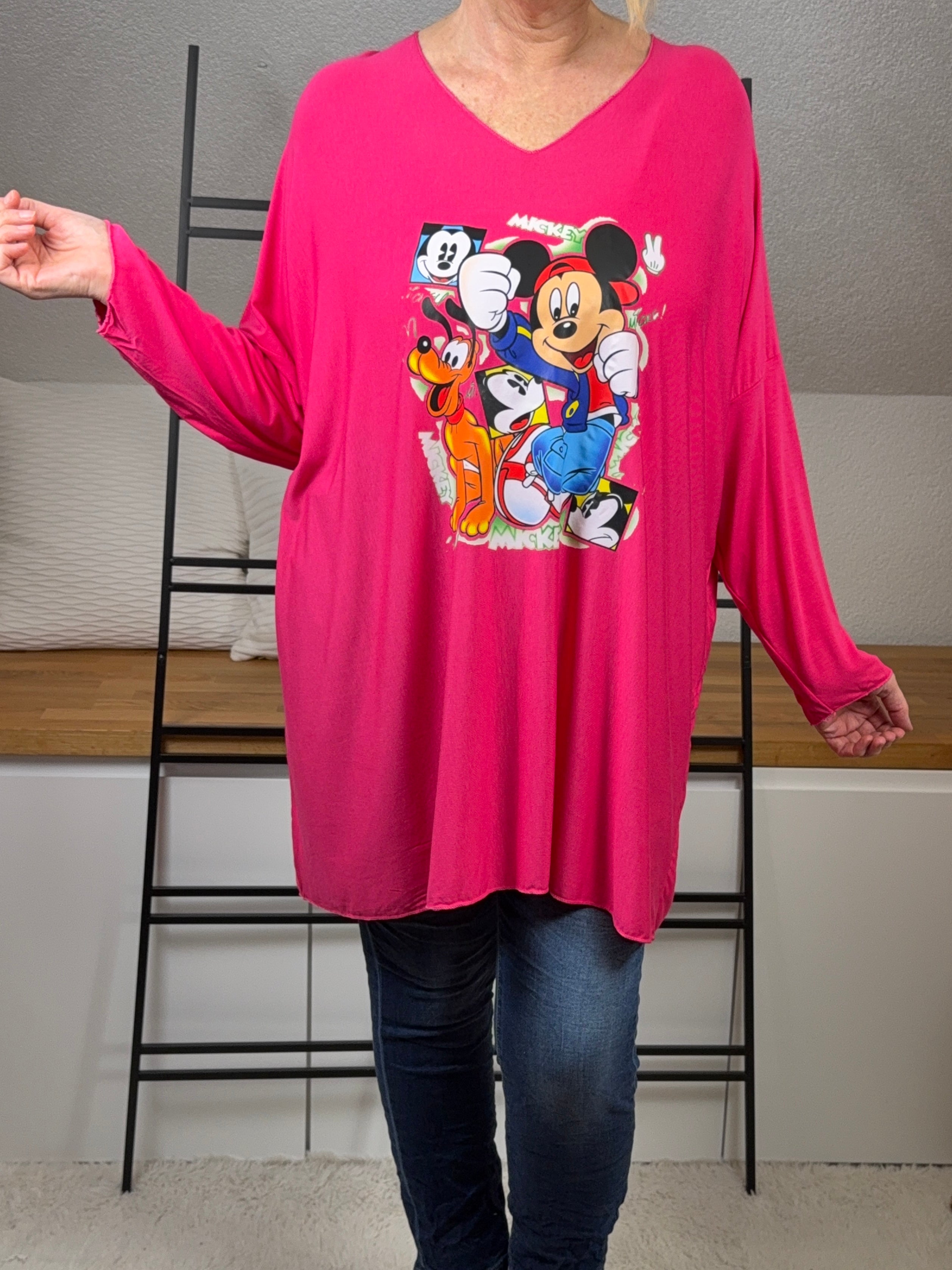 Long -V- Shirt mit „Mausprint“  Gr. 44 - 50 in pink