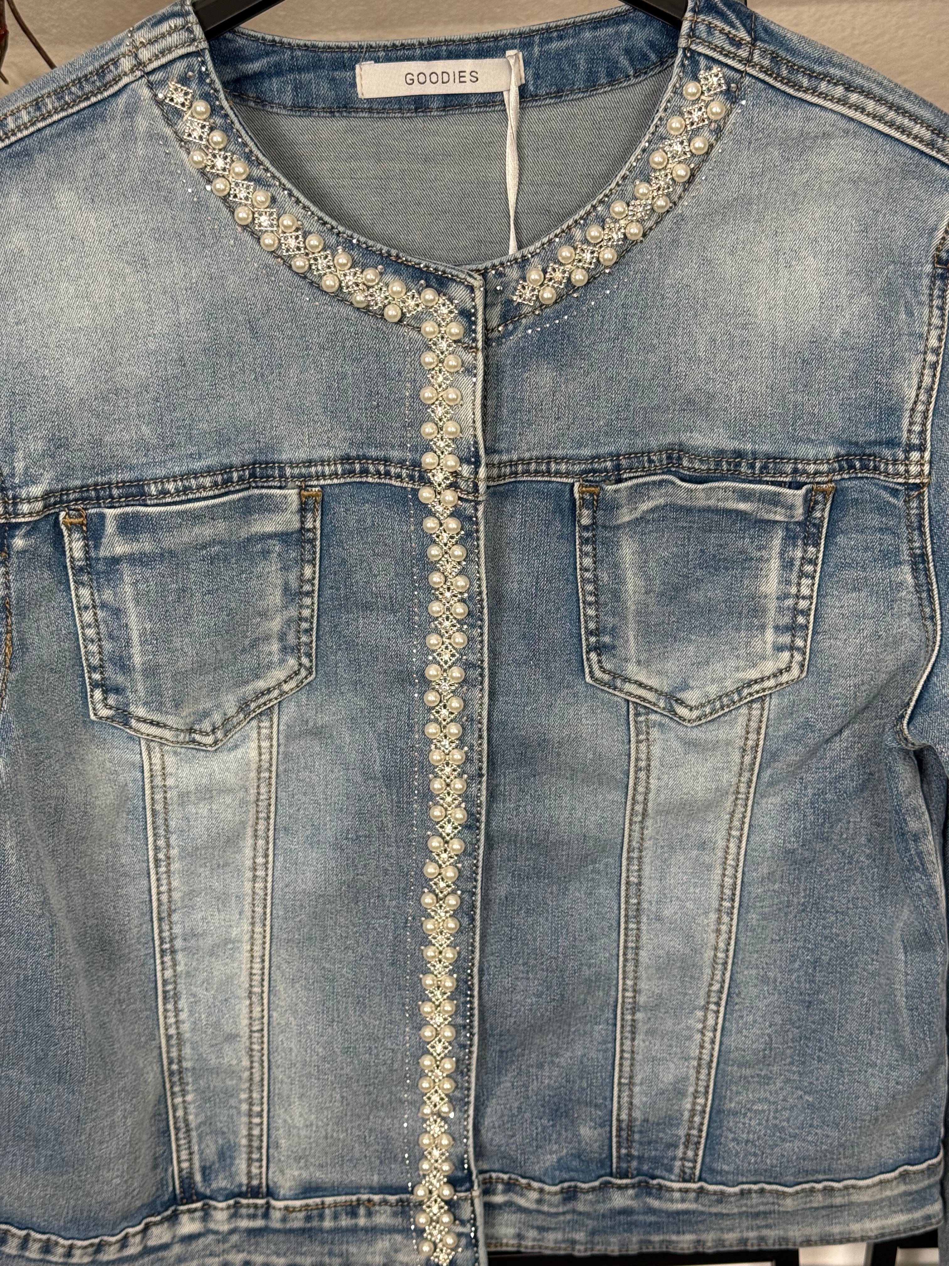 Jeansjacke mit Perlen und Pailletten Einheitsgröße Gr. 38 - 40 blau