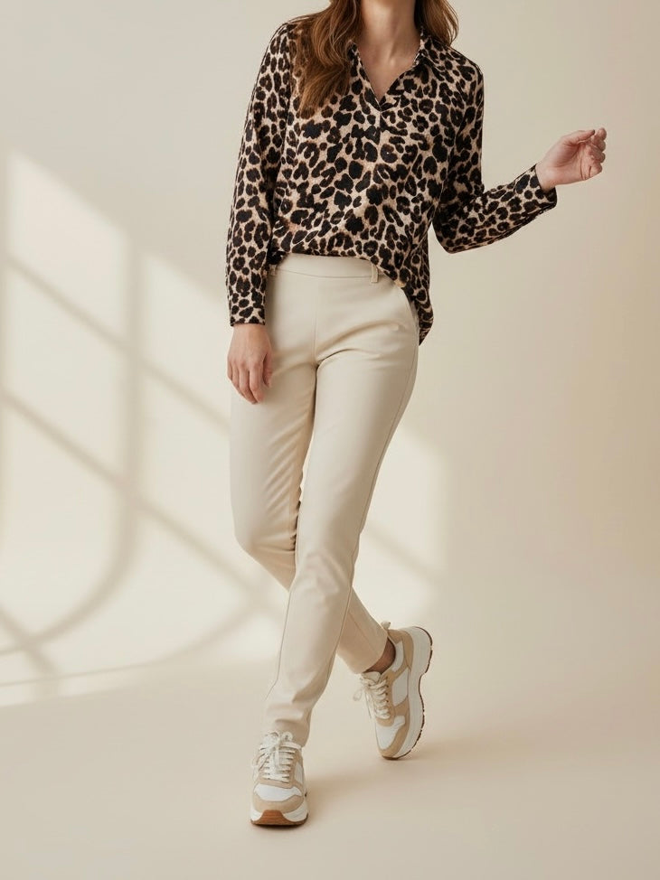 Hochwertiges Blusenshirt mit Seide und „Animal Print“ in Natur - braun - schwarz