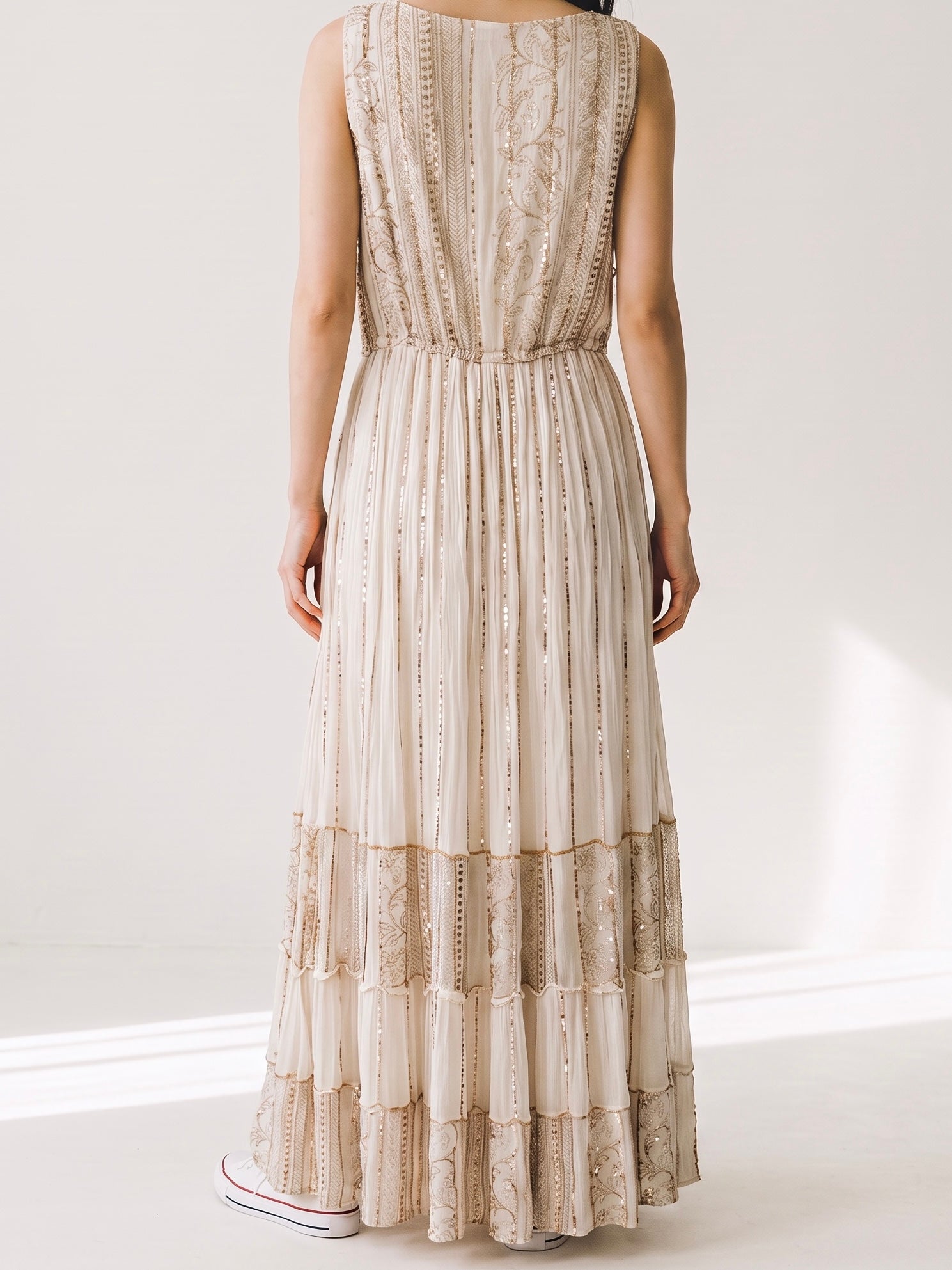 „Boho“ Maxi - Kleid mit Stickerei Einheitsgröße Gr. 38 - 44 in creme - taupe