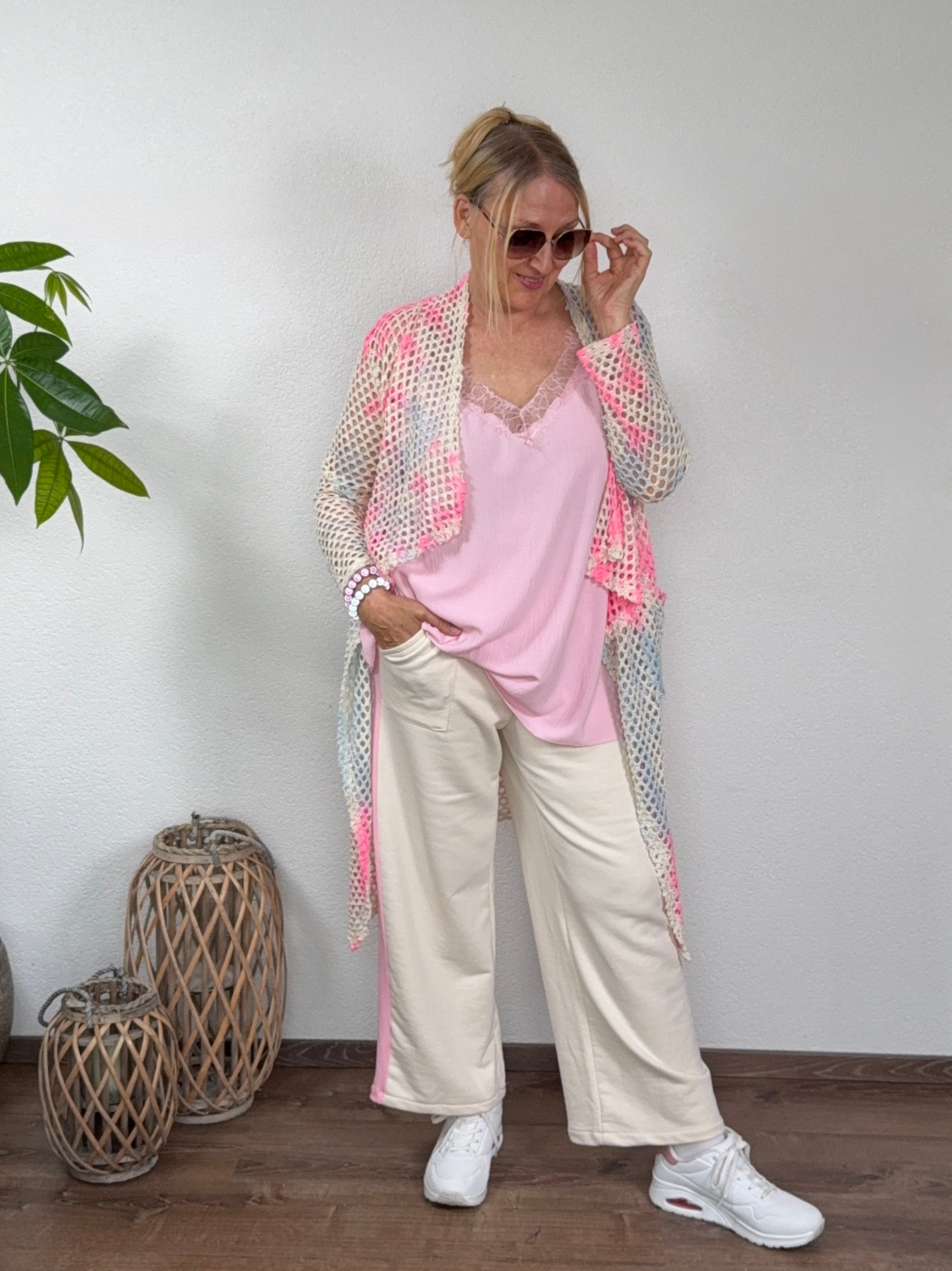 Cardigan „Netzoptik“ Einheitsgrösse Gr. 36 - 40/42 in neonfarben