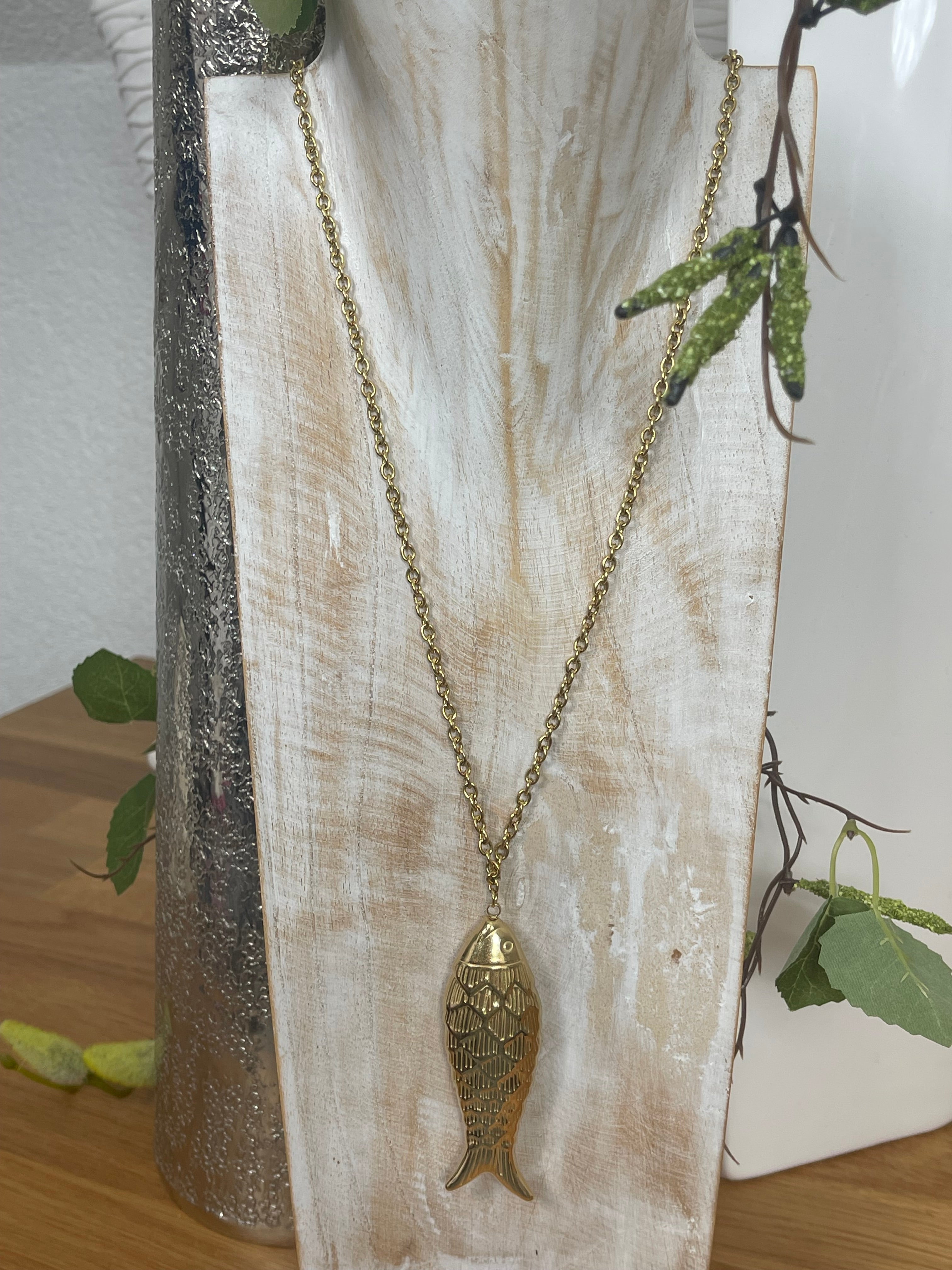 Elegante lange Edelstahl - Kette „Fisch“ in 2 Farben