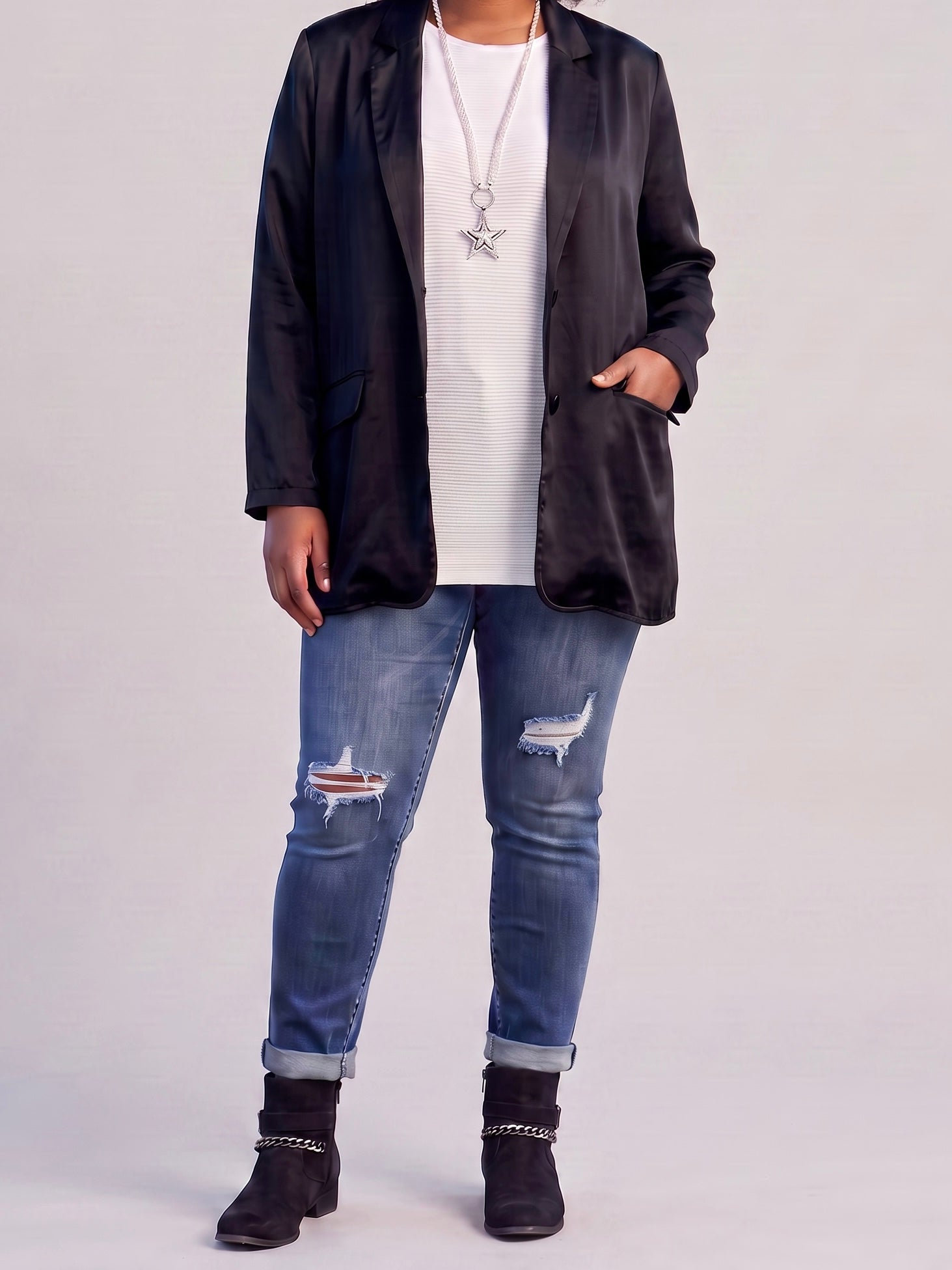 Hochwertiger Long - Blazer mit edlem Glanz „Esvivid“ in anthrazit