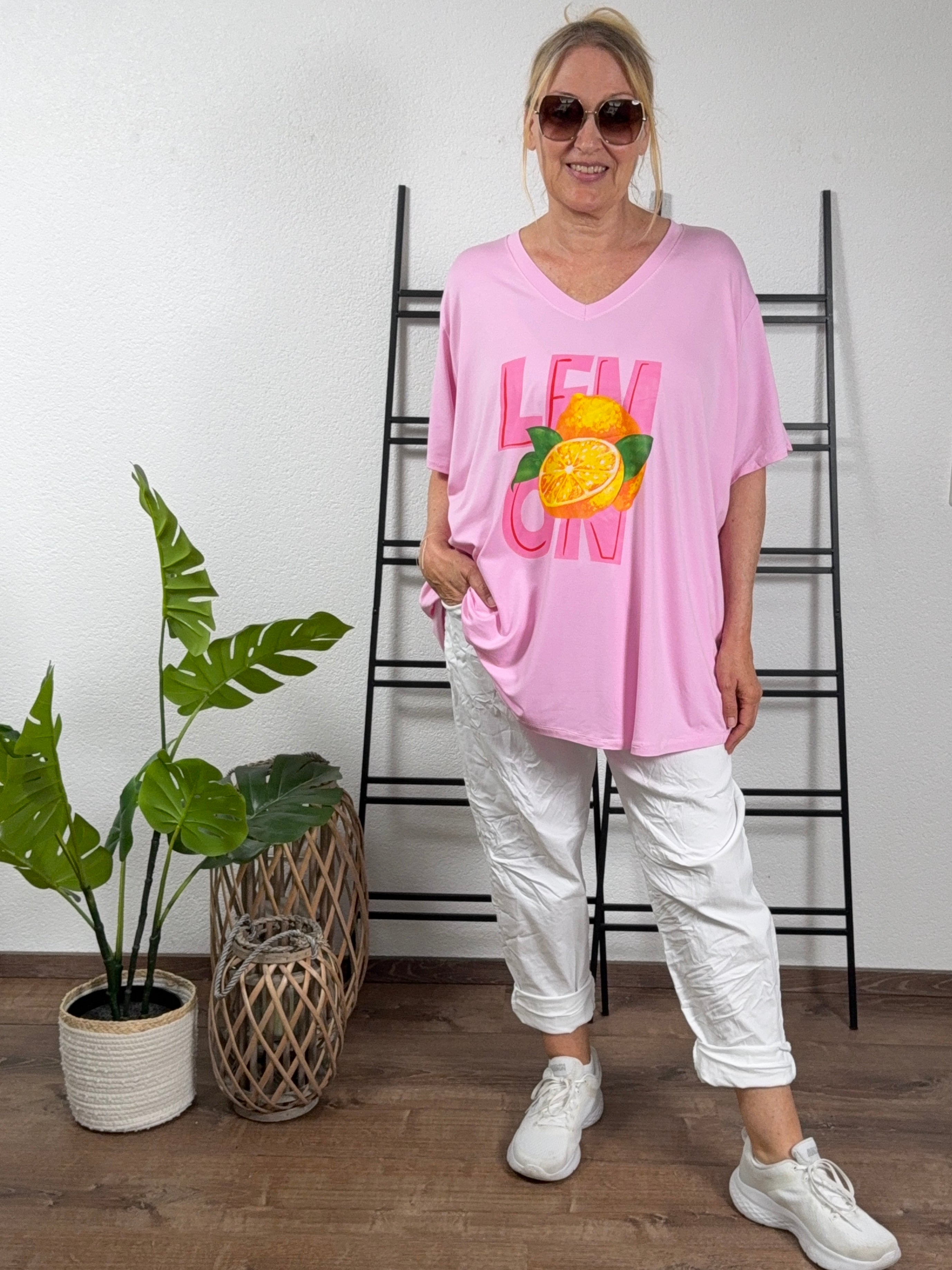 V - Shirt Kurzarm mit „Lemon Print“ Einheitsgröße Gr. 42–48 in vielen Farben