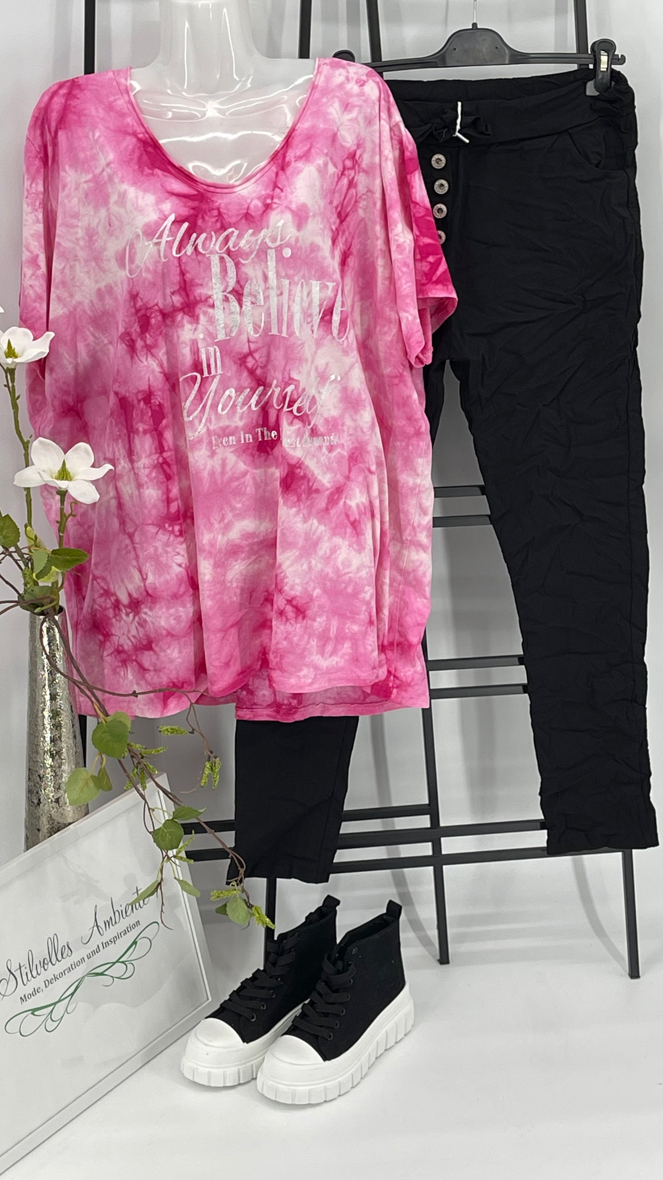 !!!!KEINE RETOURE MÖGLICH!!!! Damen T - Shirt „Believe“ Einheitsgrösse Gr. 38 - 46/48 in 3 Farben