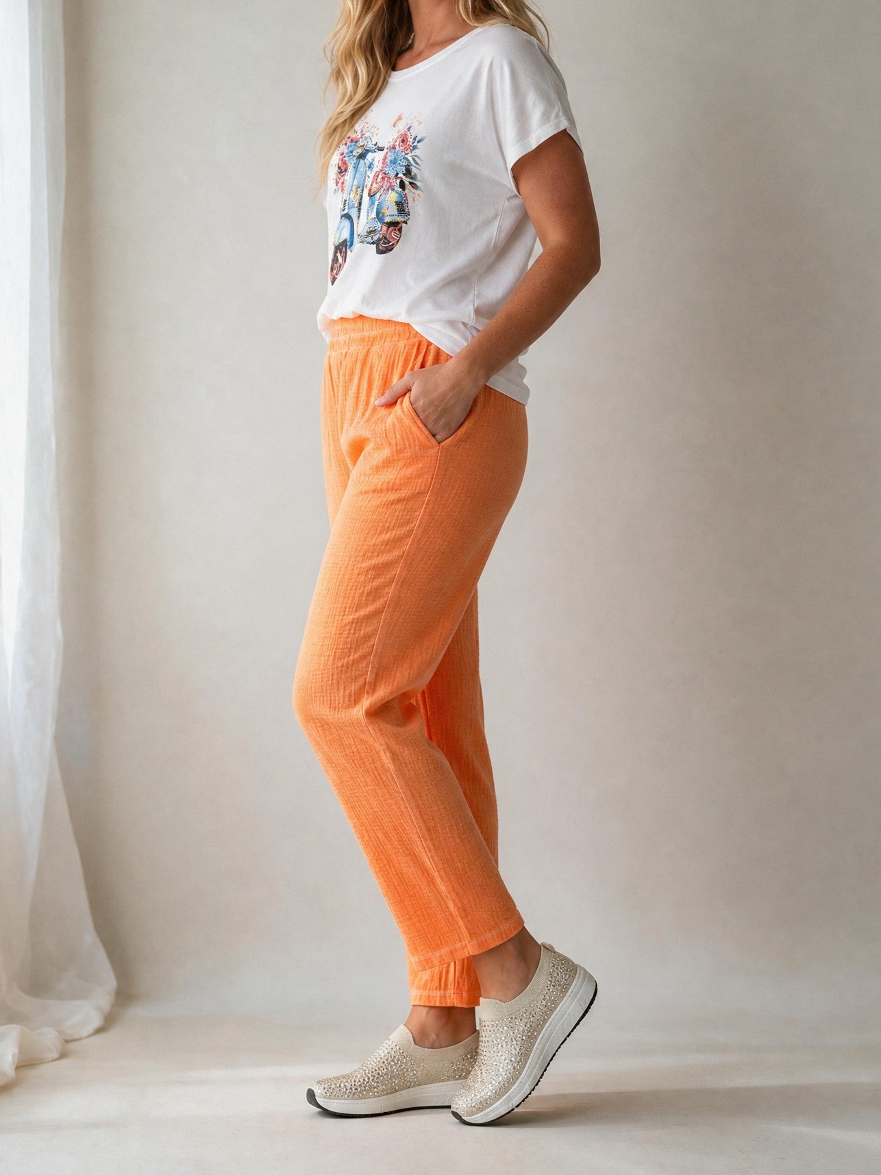 Musselin Hose mit elastischem Bund in 4 Farben